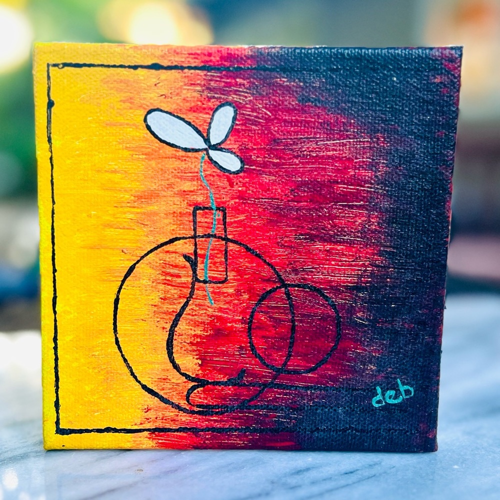 Original Artisan Abstract Art Canvas w/Bold Colors, 5”x5” - One-of-a-Kind! New!